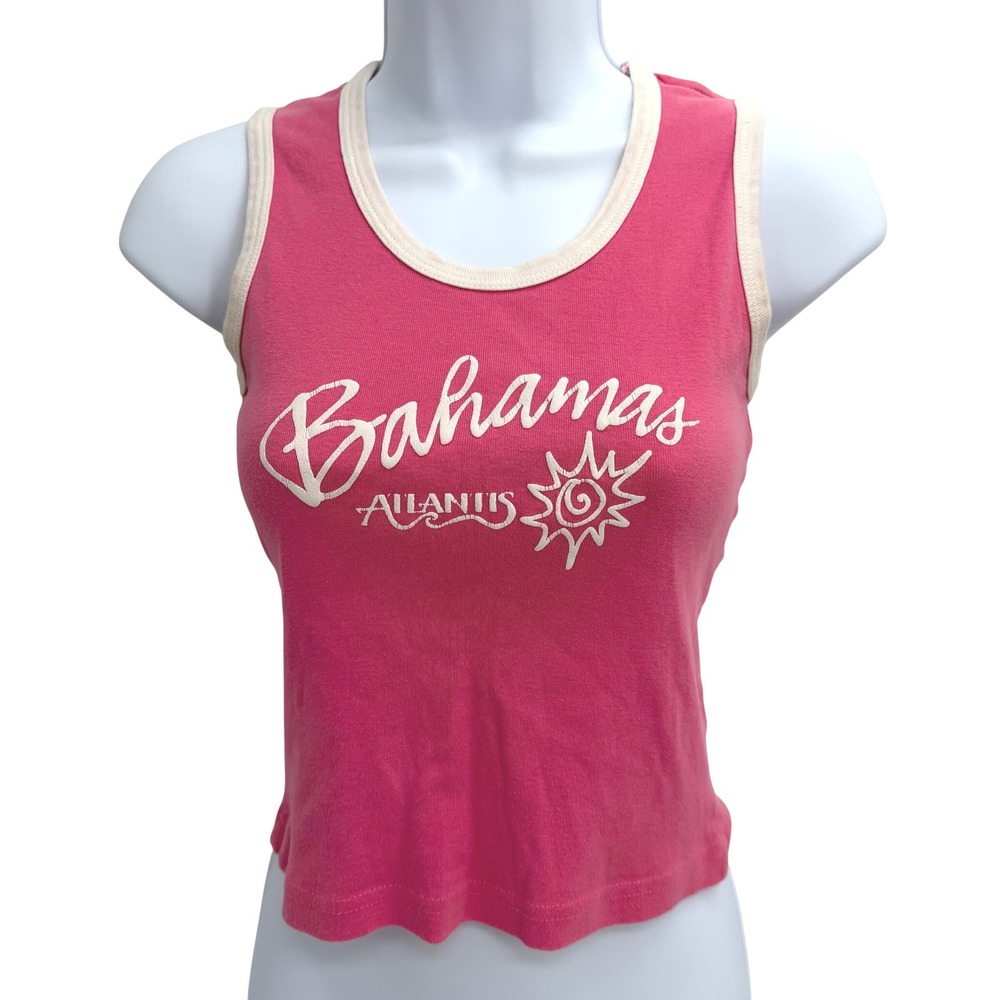 Y2K Atlantis Bahamas Pink Ringer Baby Tank Top Size S Cotton Jones & Mitchell